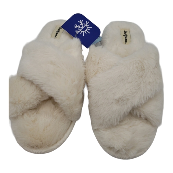 Dearfoam NWT Memory Foam Faux Fur Slippers Size Medium (7-8) in Winter White - Picture 1 of 9